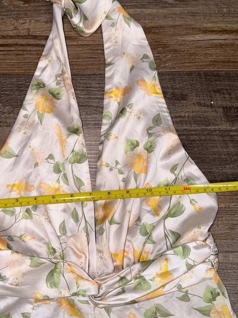 Hello Molly White Floral Halter Wide Leg Jumpsuit Yellow Green Small US 4 - Picture 9 of 10